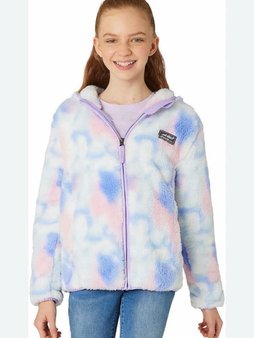 Eddie Bauer Girls' Plush Tie-Dye Zip Hoodie in Lavender, Pink & Sky Blue